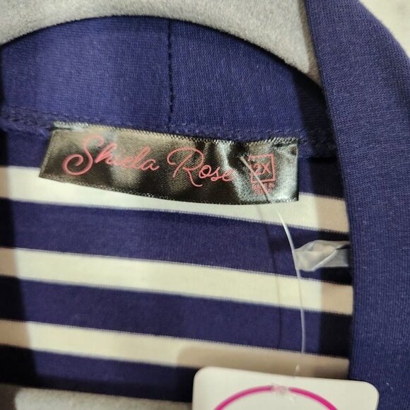 Shiela Rose‎ Striped Open Front Jersey Cardigan in Navy and White - Size 2X - Picture 4 of 7